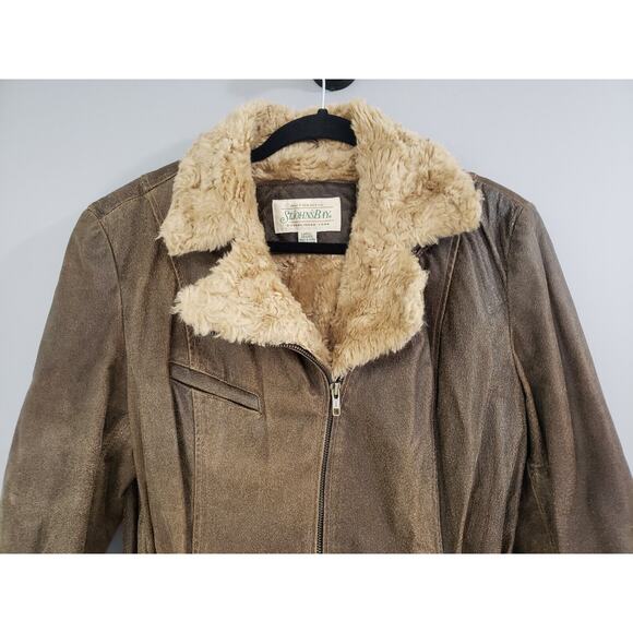 Vintage Leather Full Zip Sherpa Lining Jacket Coat‎ Womens Brown Leather y2k - Picture 2 of 8